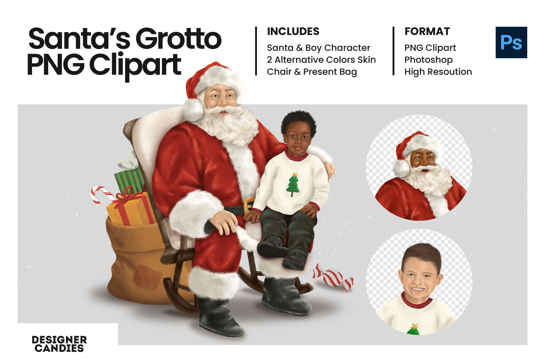 Santa with Child Clipart Illustration Set