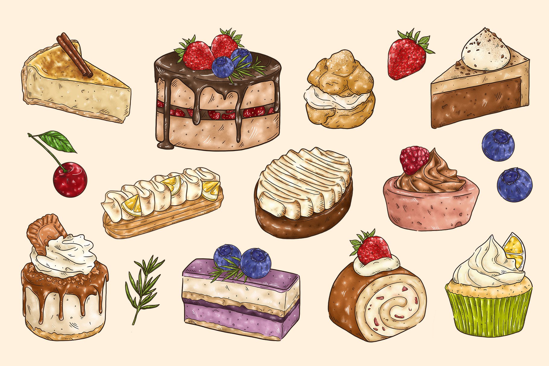 Cakes and Dessert Clipart Illustration (PSD, PNG Format)