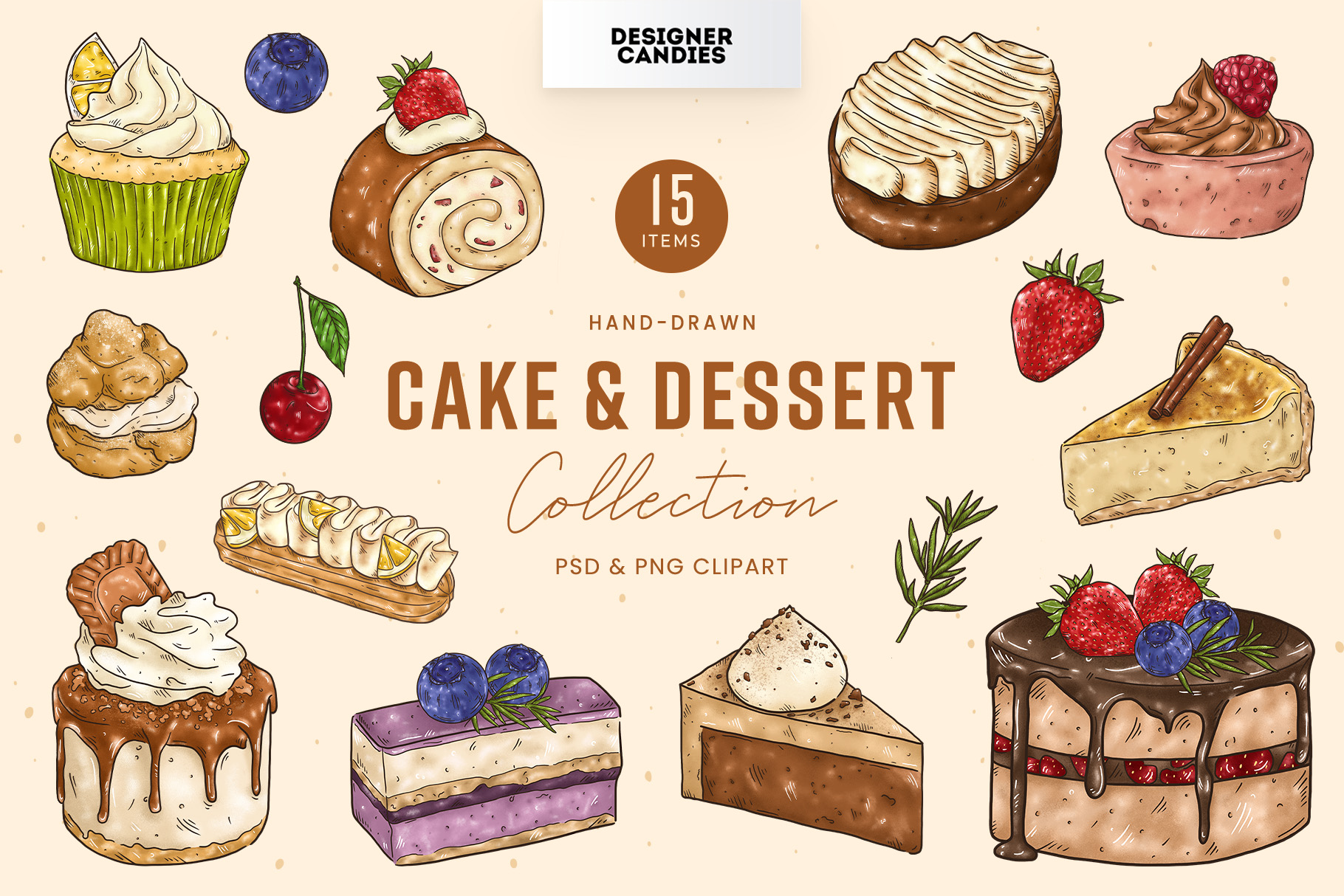 Cakes & Dessert Clipart Illustrations Set