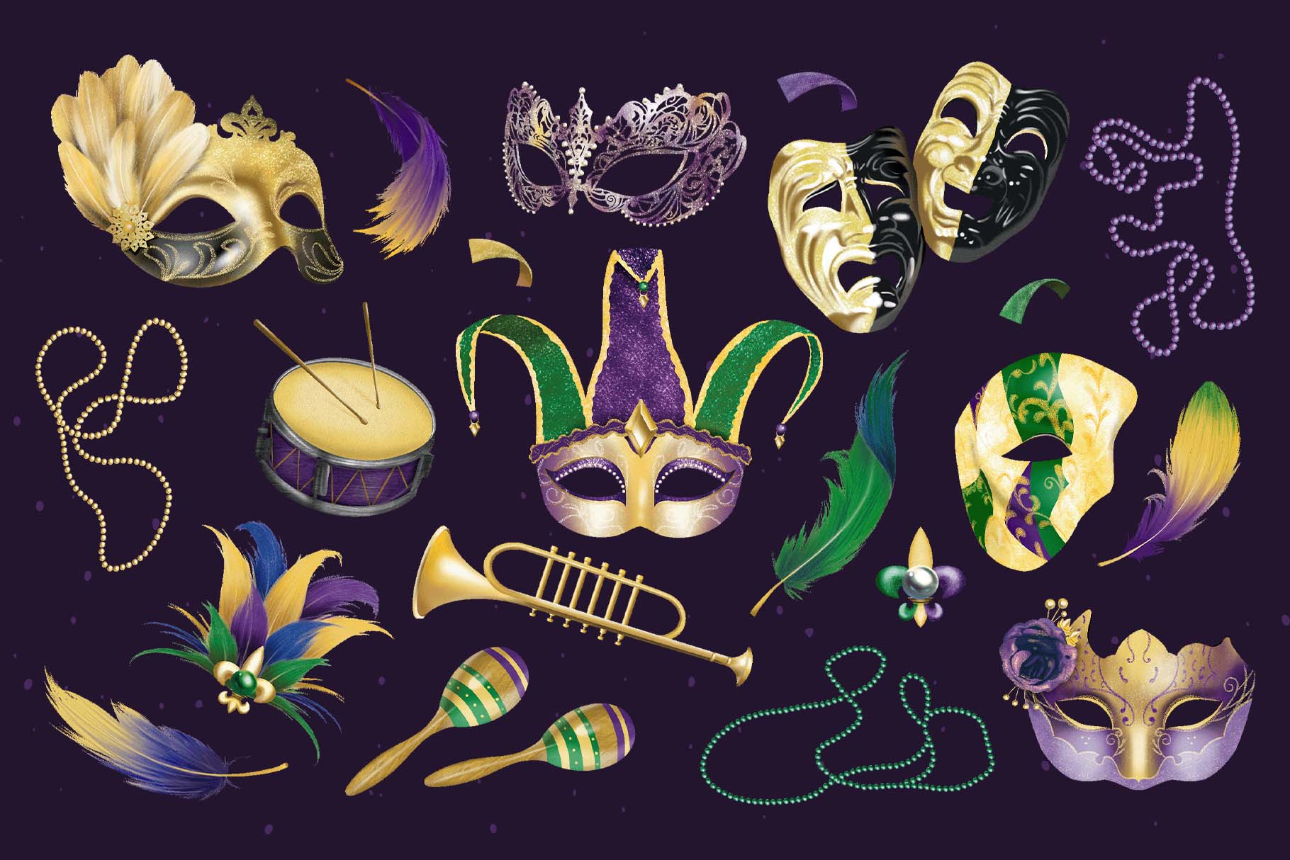 Mardi Gras Clipart Illustrations (PSD, PNG Format)