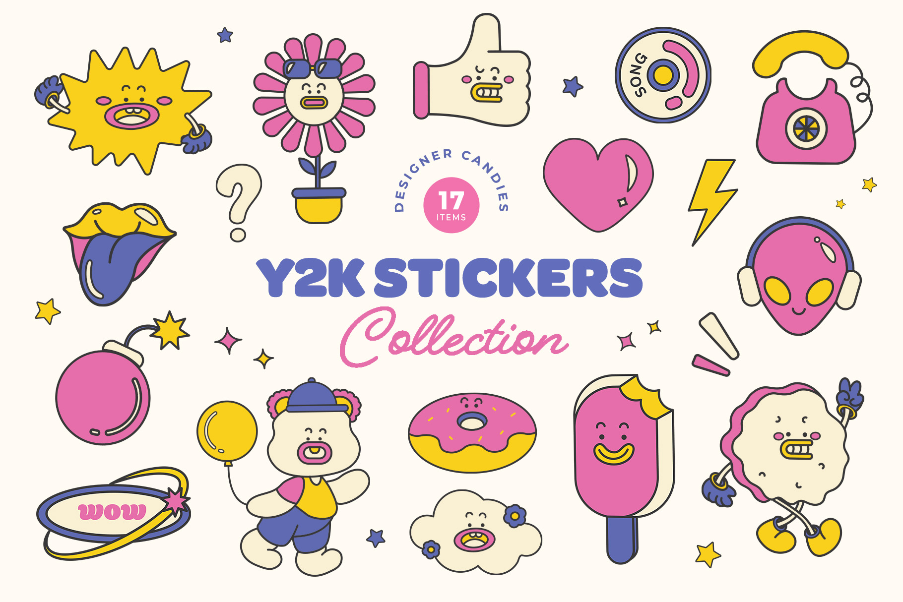 Cute Y2K Sticker Illustrations Set