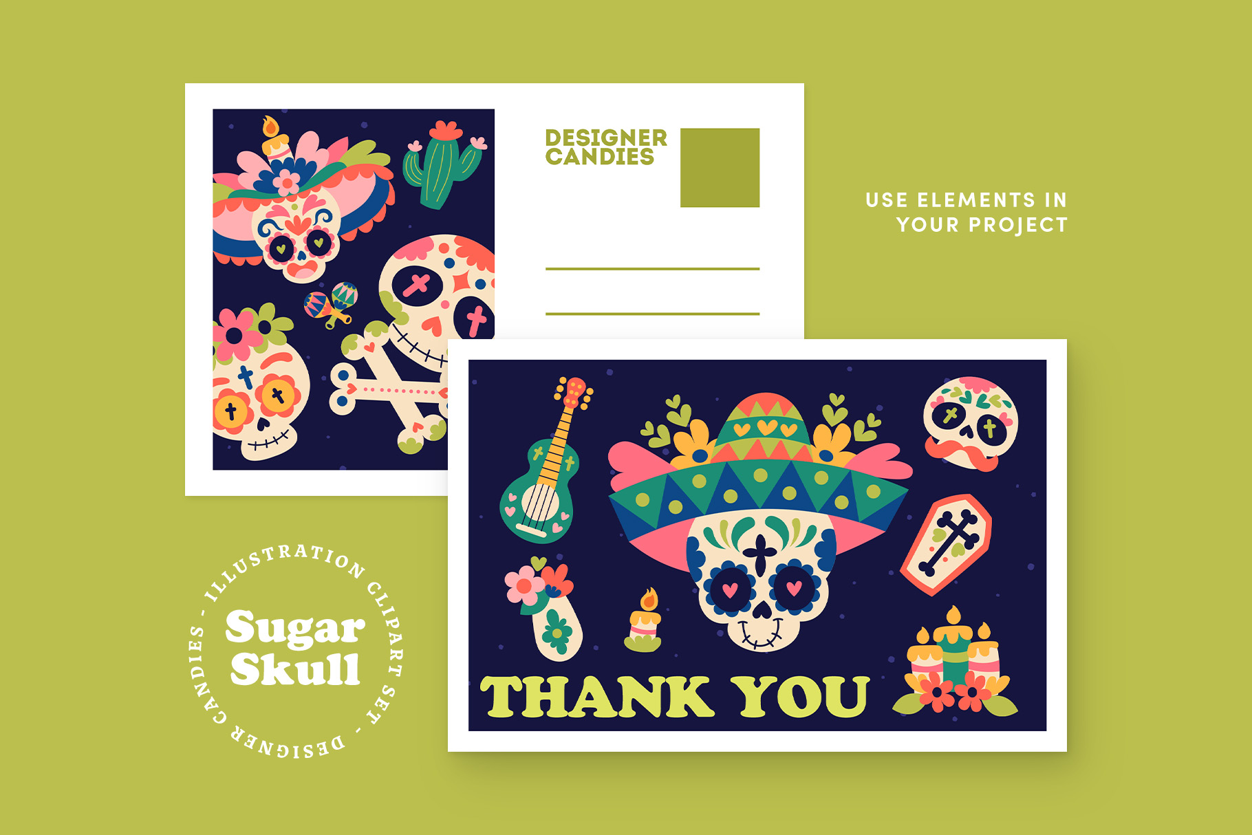 Mexican Sugar Skull Illustrations Set (AI, EPS, PNG Format)