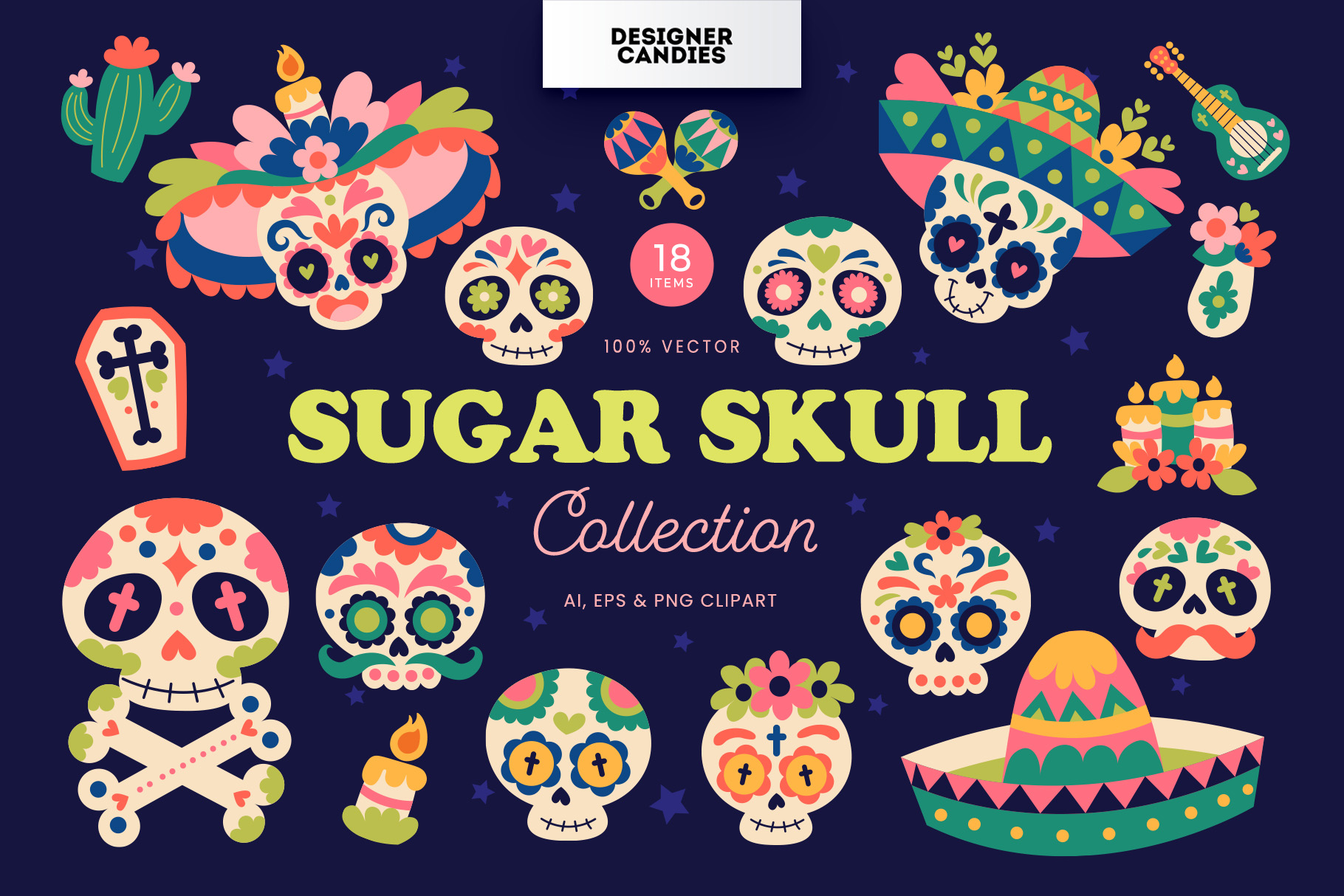 Mexican Sugar Skull Illustrations Set