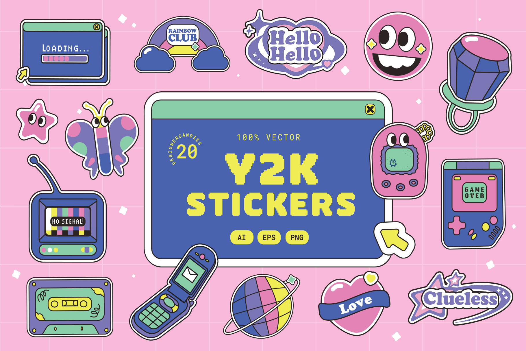Retro Y2K Vector Illustrations Set