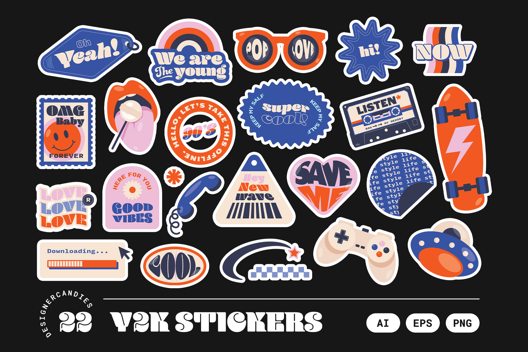 Y2K Retro Illustrations / Stickers Set
