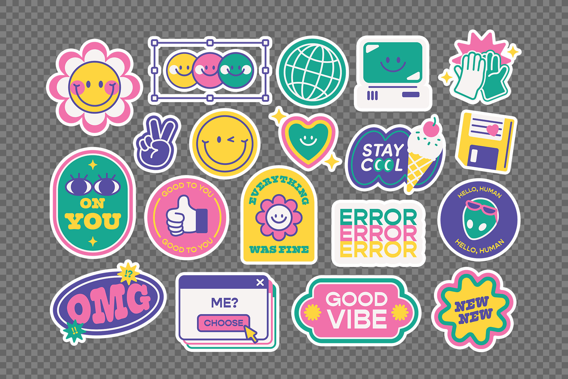 Y2K Sticker illustrations (AI, EPS, PNG Format)