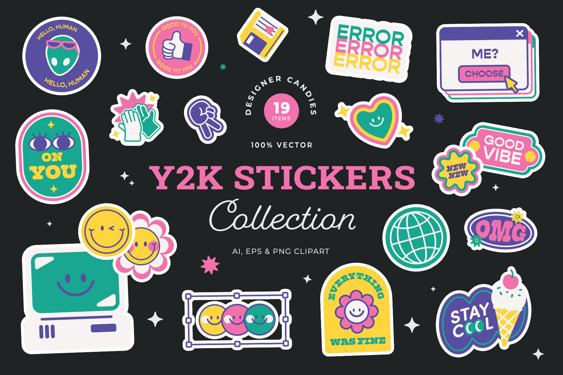 Y2K Vector Sticker Illustrations