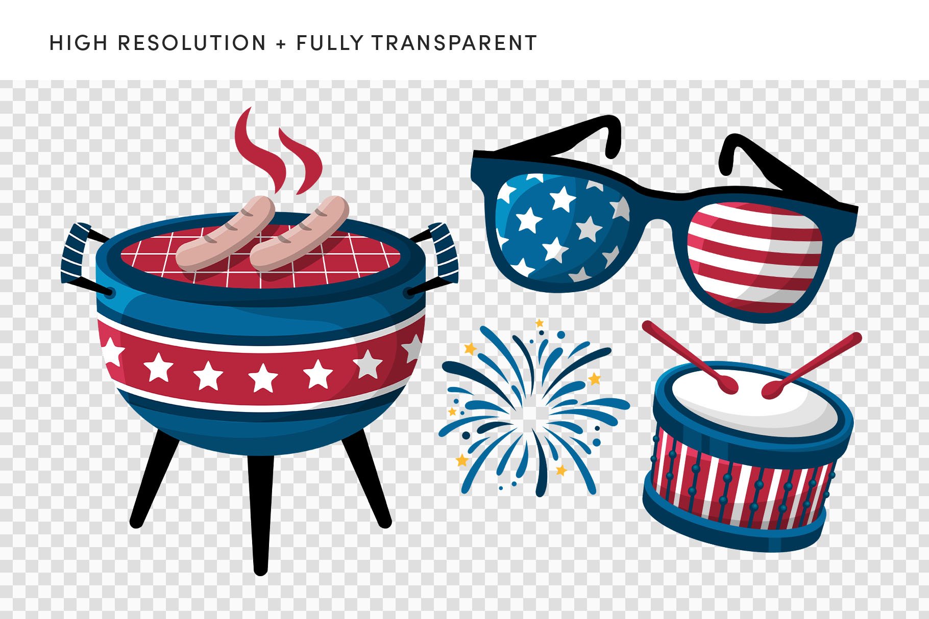 4th of July Illustrations Set (AI, EPS, PNG Format)