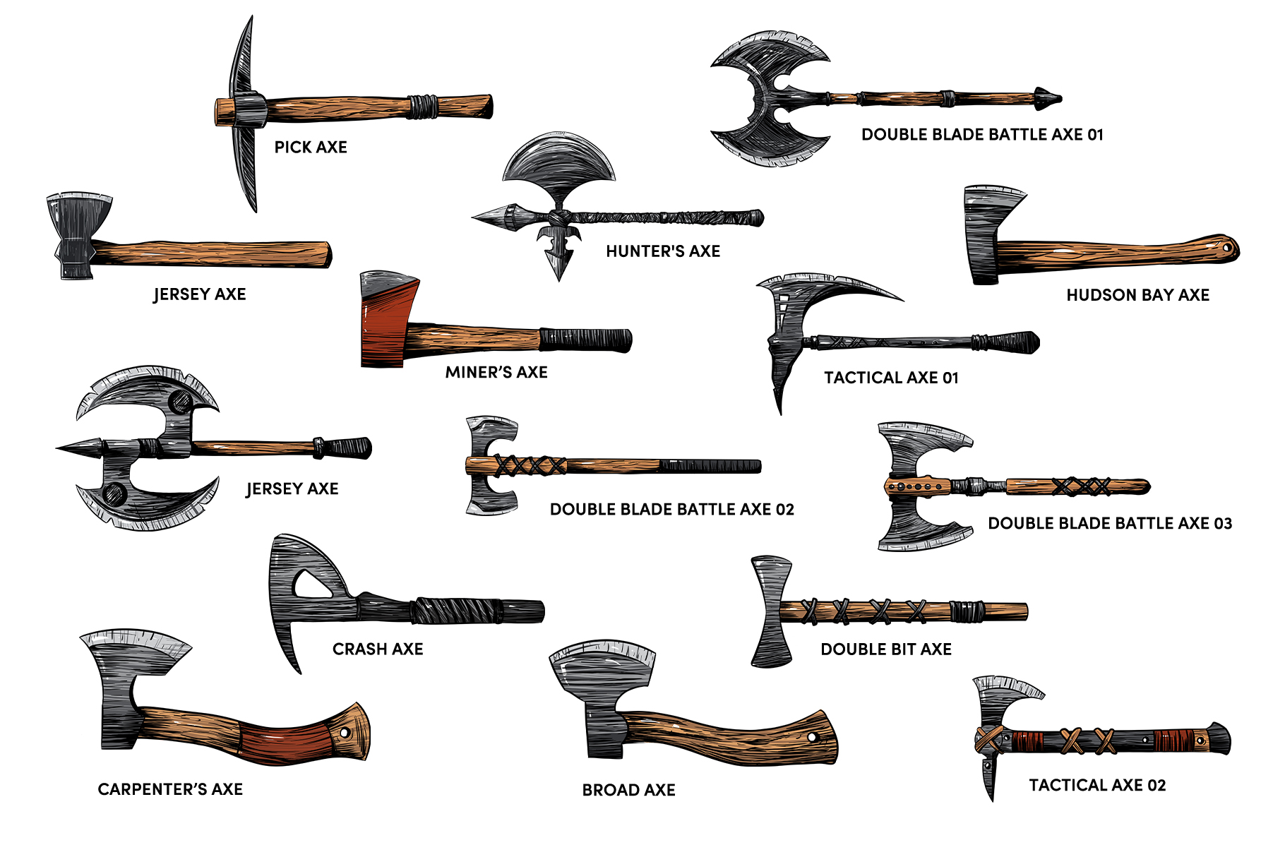 Axes Clipart Illustration Set (PSD, PNG Format)
