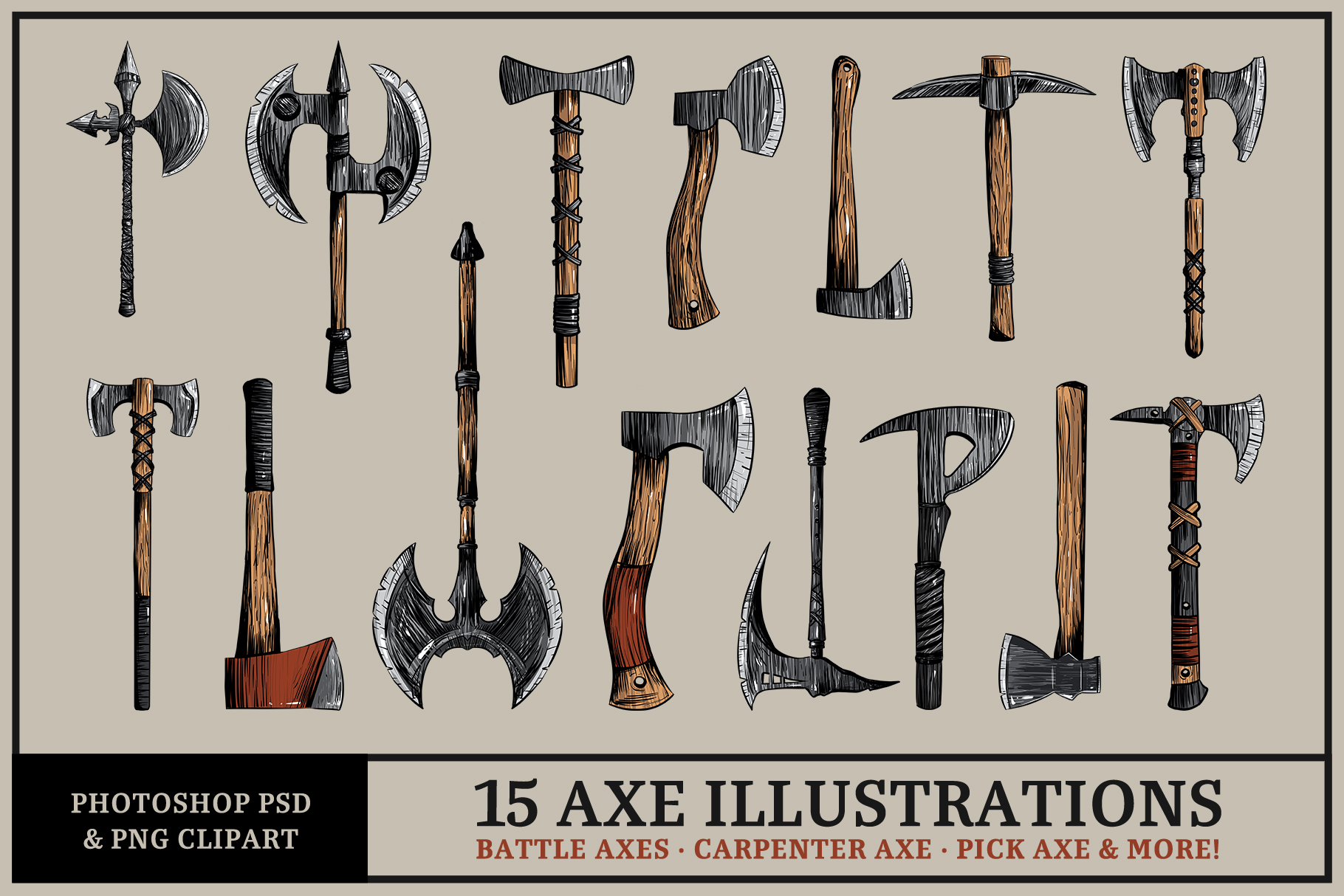 Axes Clipart Illustration Set