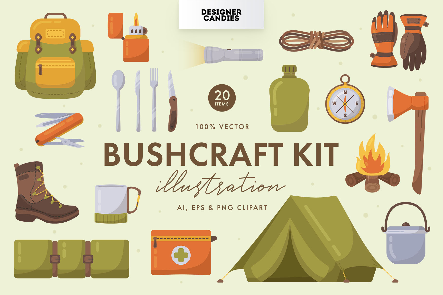 Bushcraft Kit Vector Illustration Set