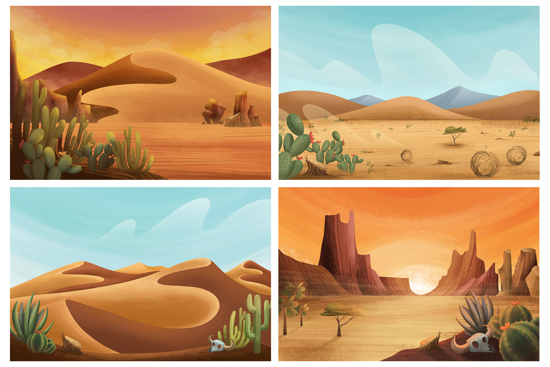 Desert Landscape Background Illustrations Set (PSD, PNG, JPEG Format)