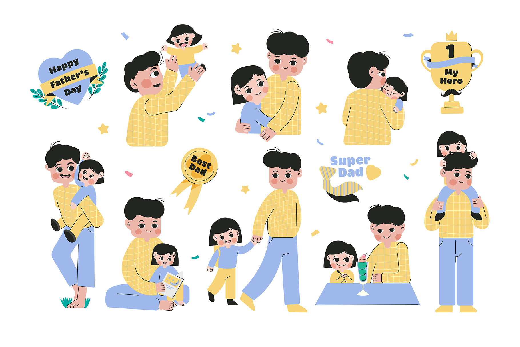 Father's Day Illustration Set (AI, EPS, PNG Format)