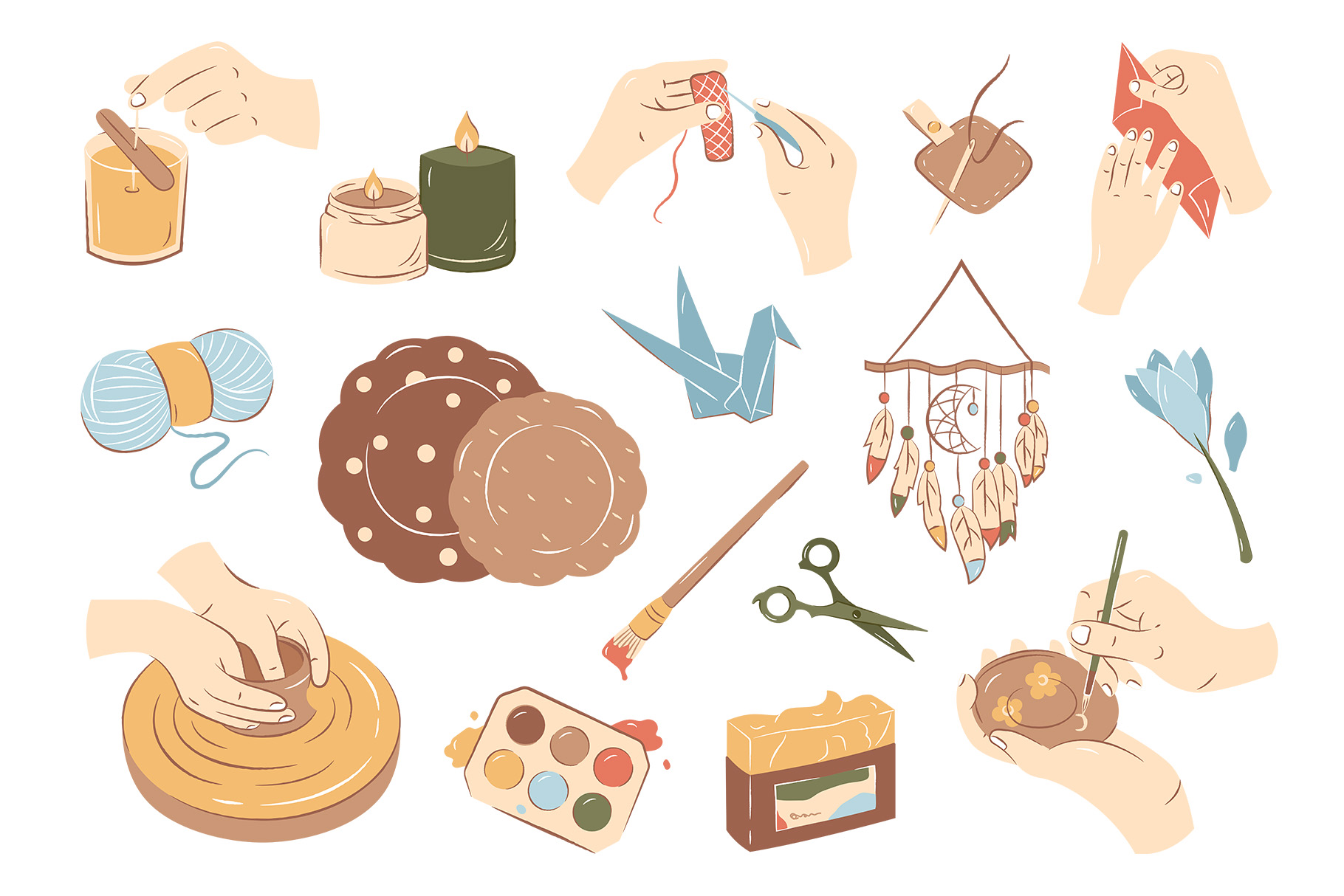 Handmade Crafting Illustrations (AI, EPS, PNG Format)