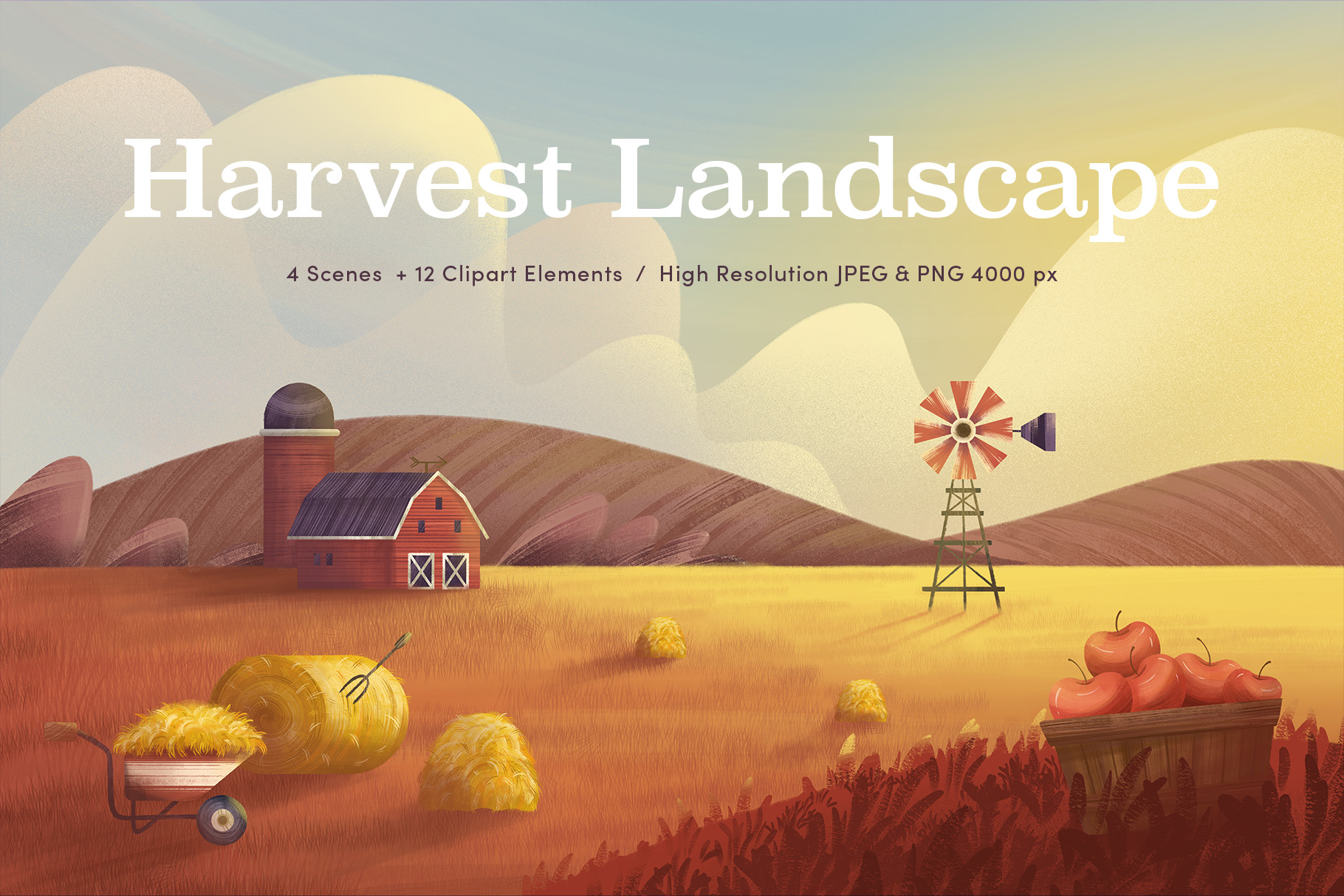 Harvest Landscape Illustrations Set