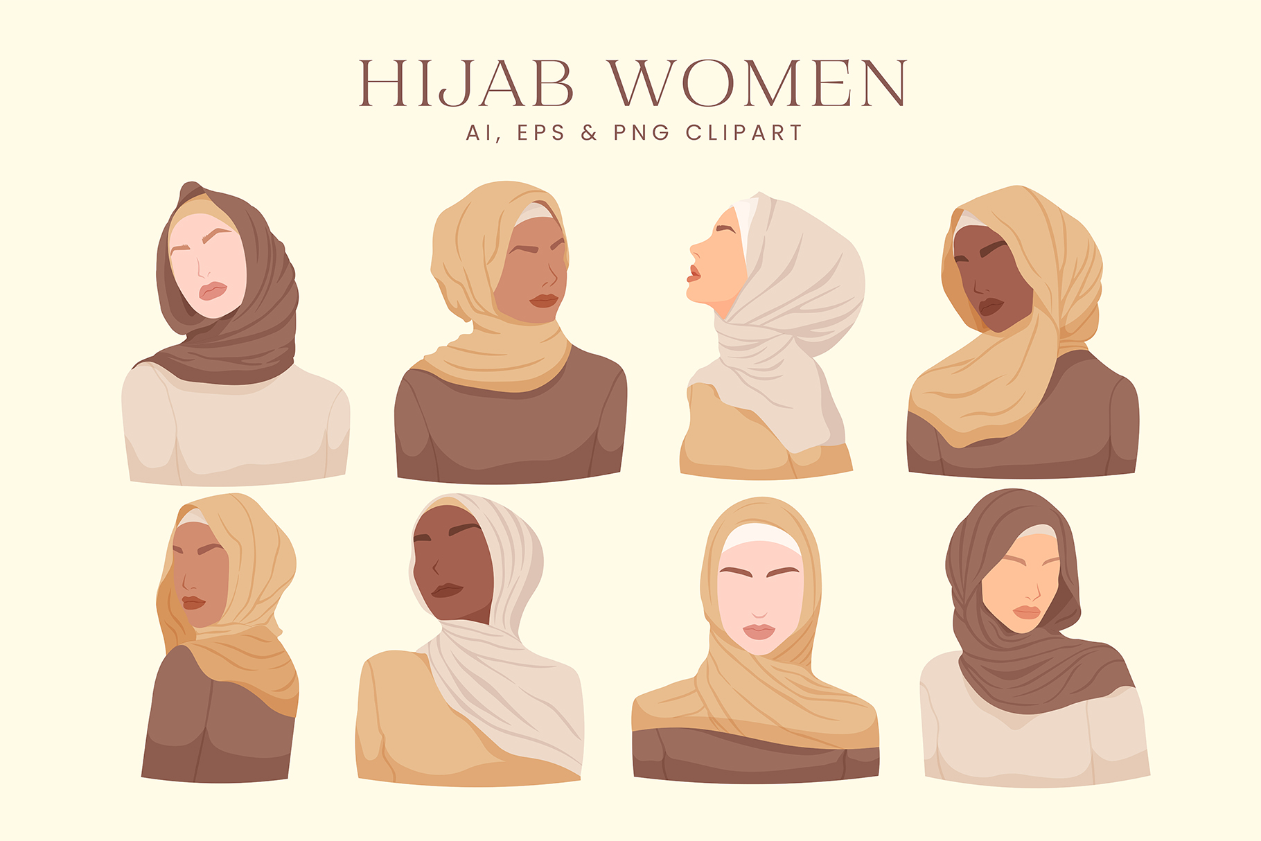 Hijab Women Vector Illustration Set