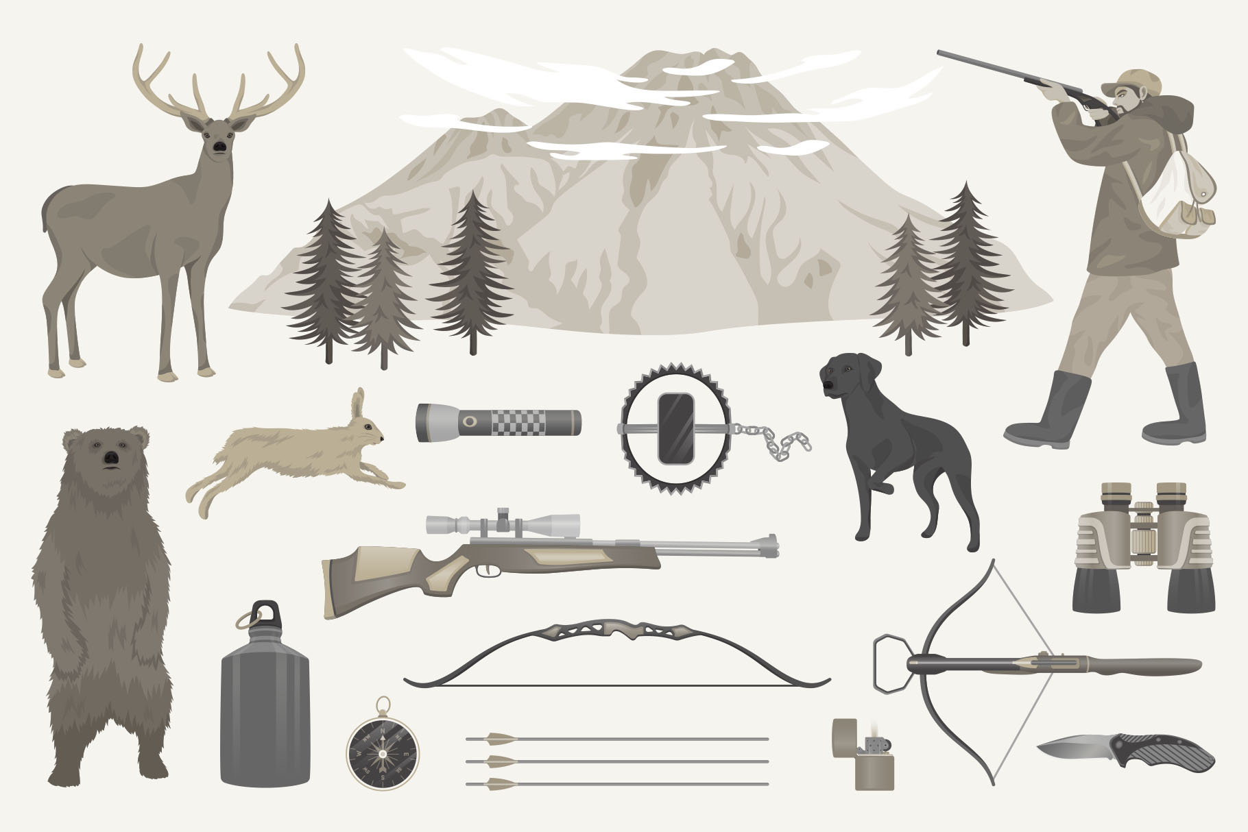 Hunting Illustrations Set (AI, EPS, PNG Format)