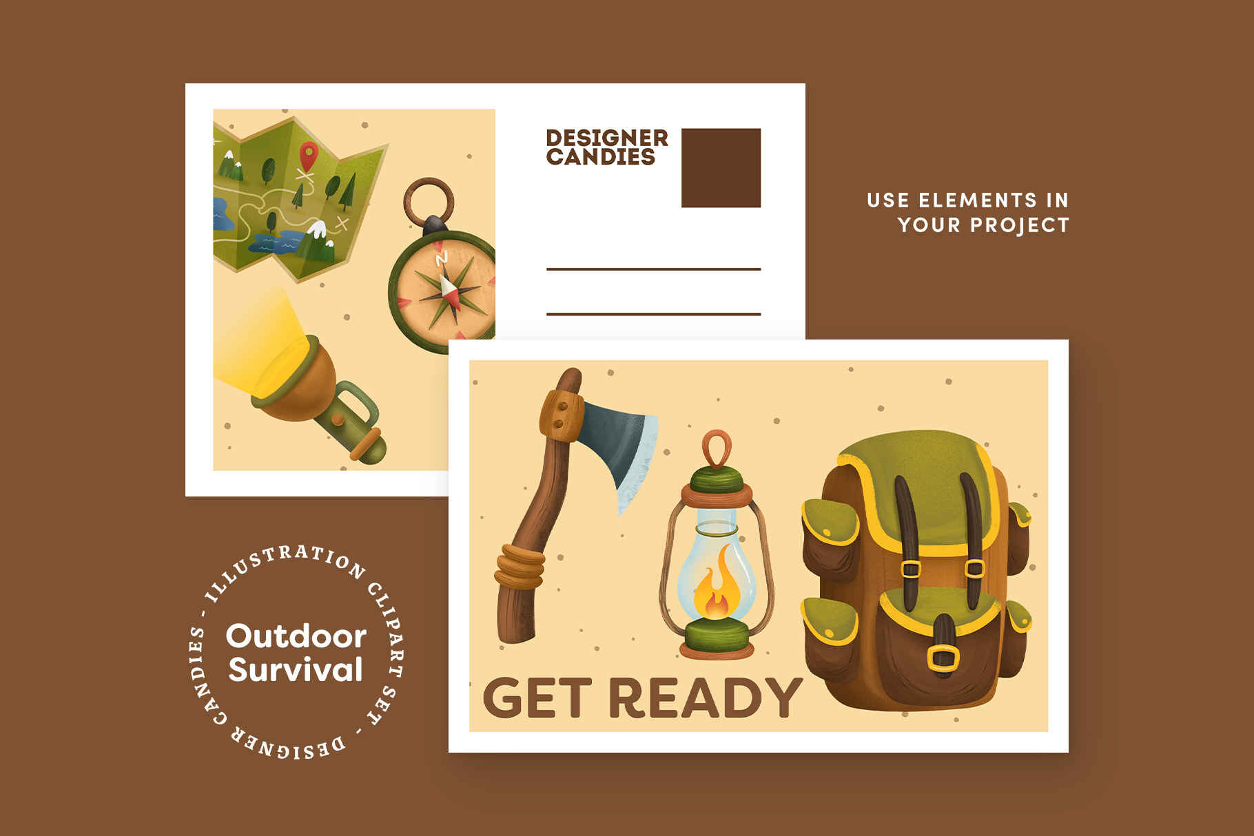 Outdoor Adventure & Survival Illustration Set (PSD, PNG Format)