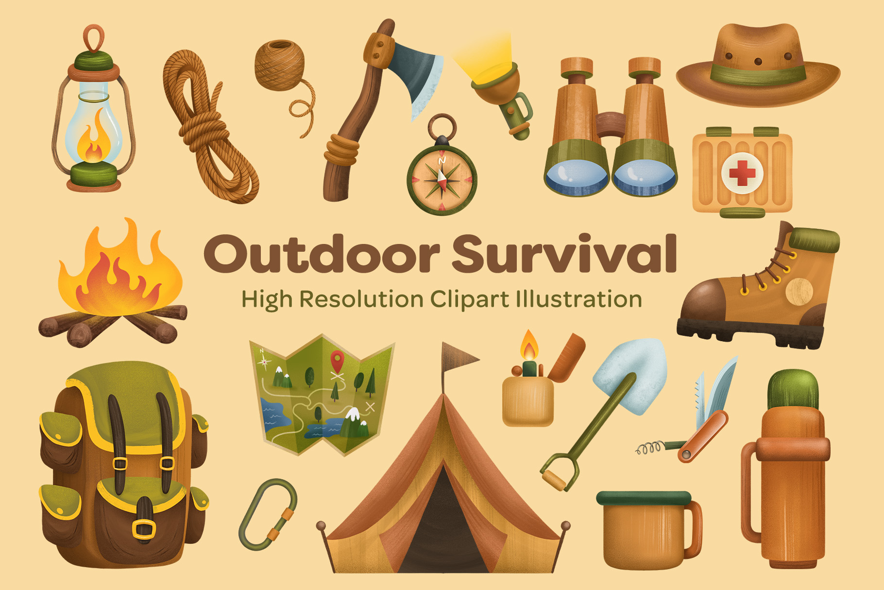 Outdoor Adventure & Survival Illustration Set