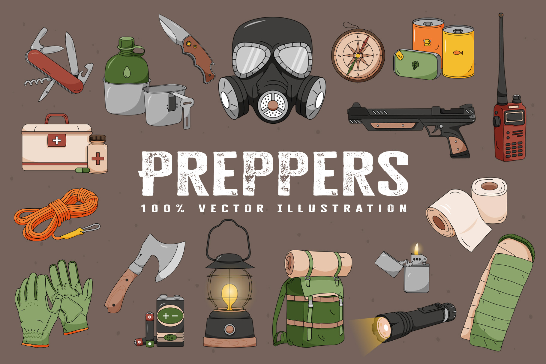 Preppers & Survivalist Illustrations Set