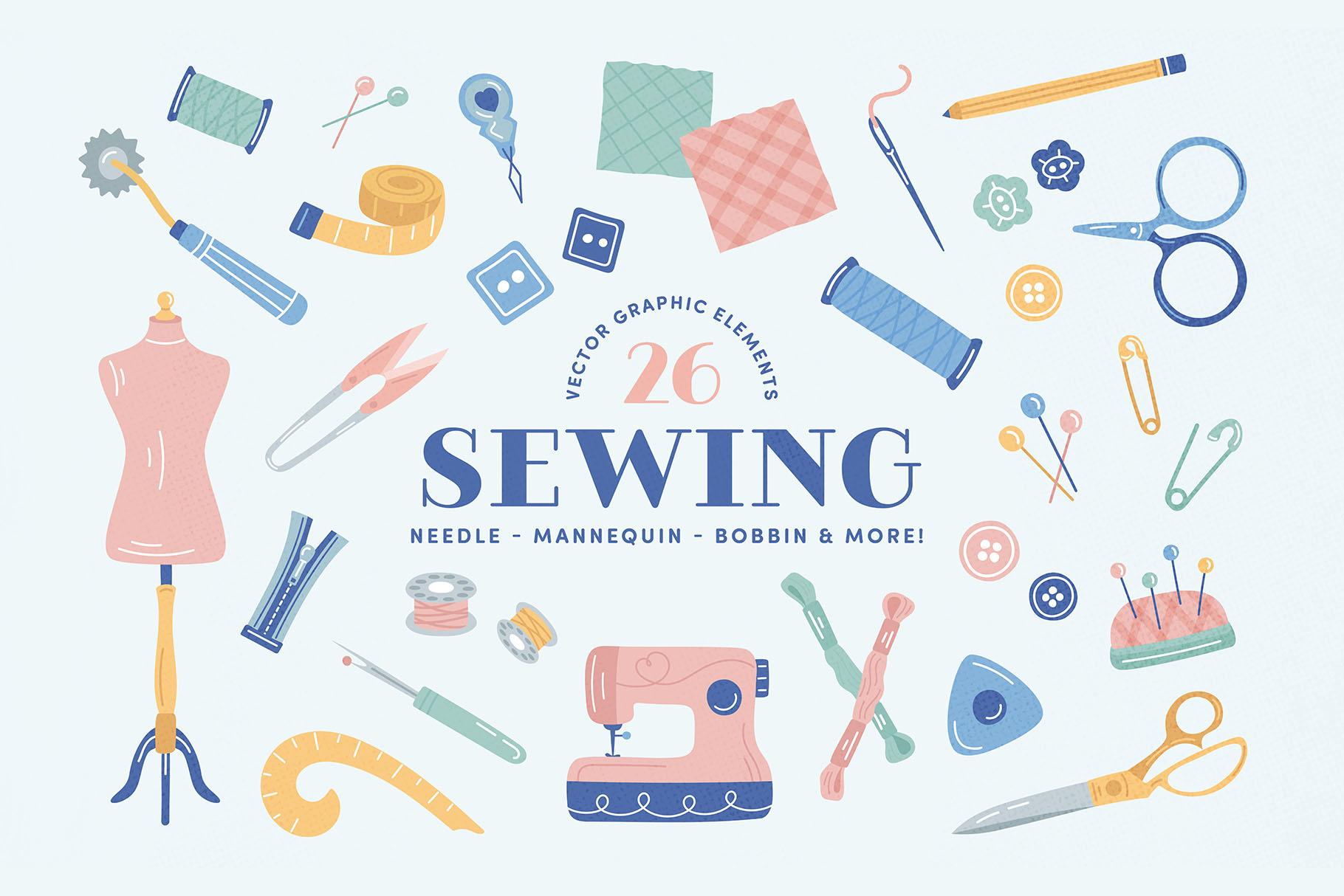 Sewing Tools Vector Illustration Set