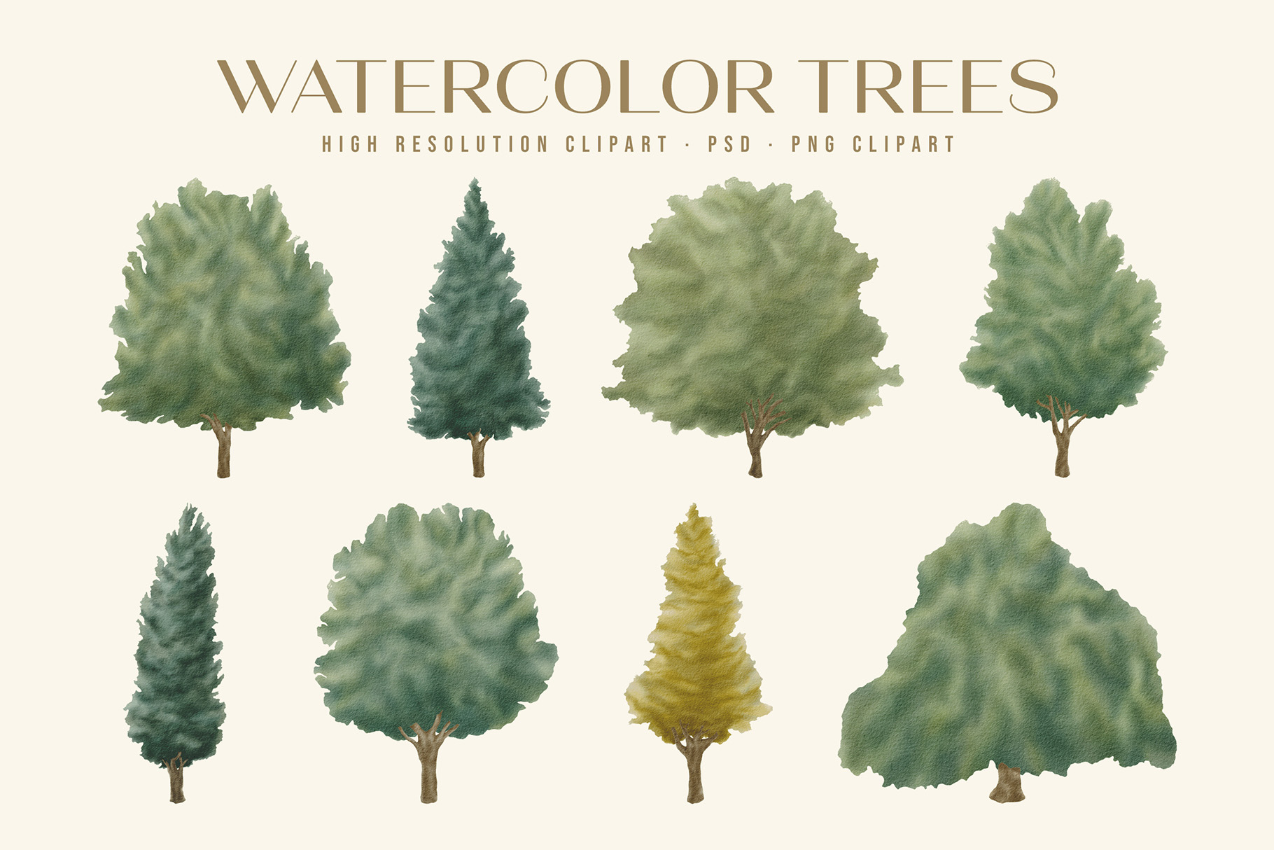 Watercolor Trees Illustration Set