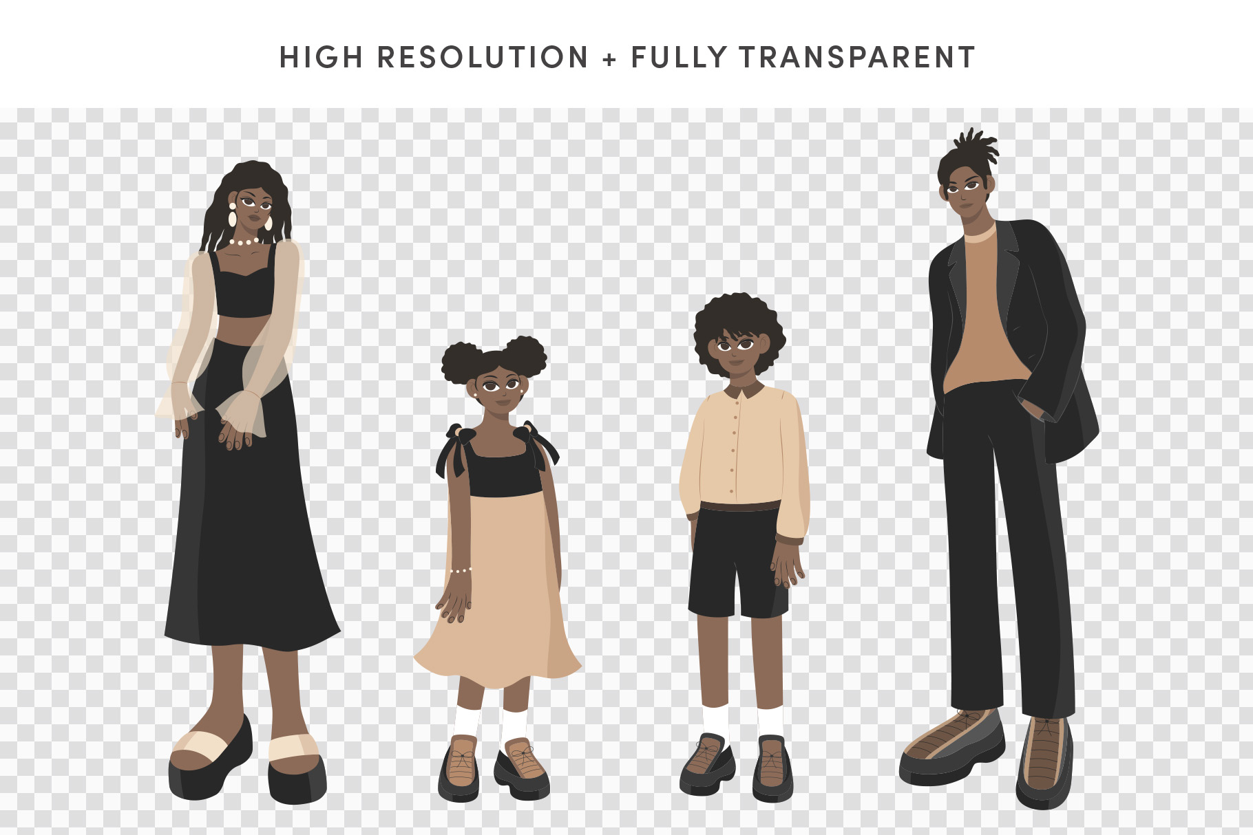African American Family Illustrations Set (AI, EPS, PNG Format)