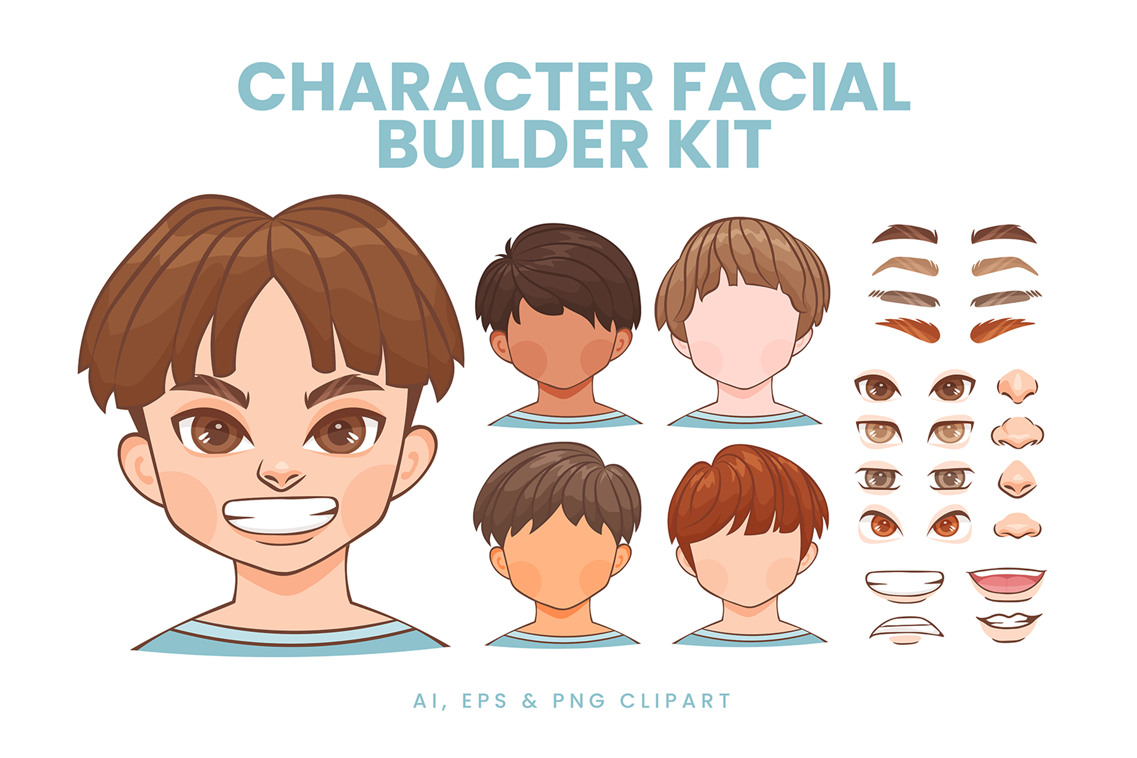 Boy Character Avatar Vector Builder Kit