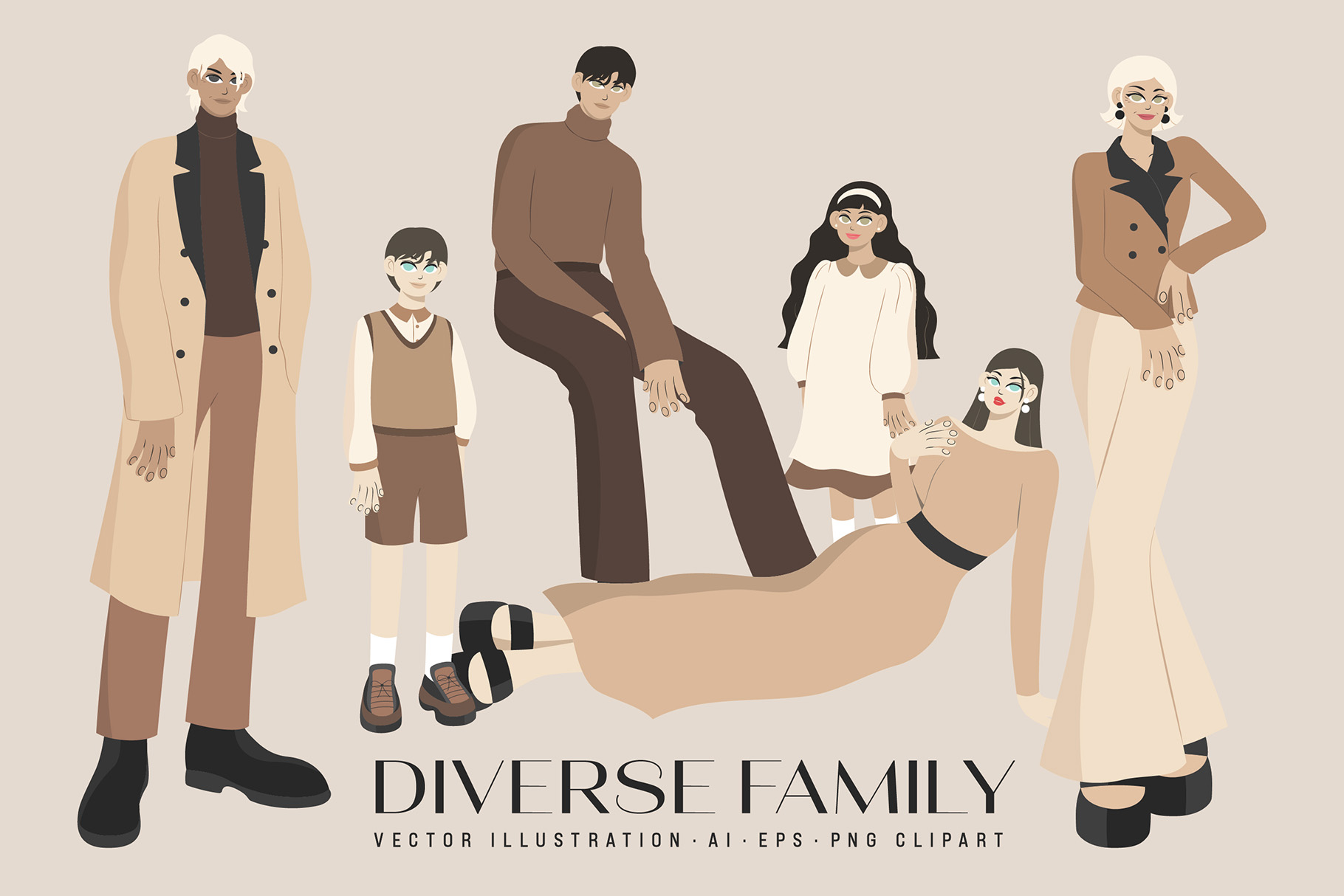 Diverse Family Illustrations Set