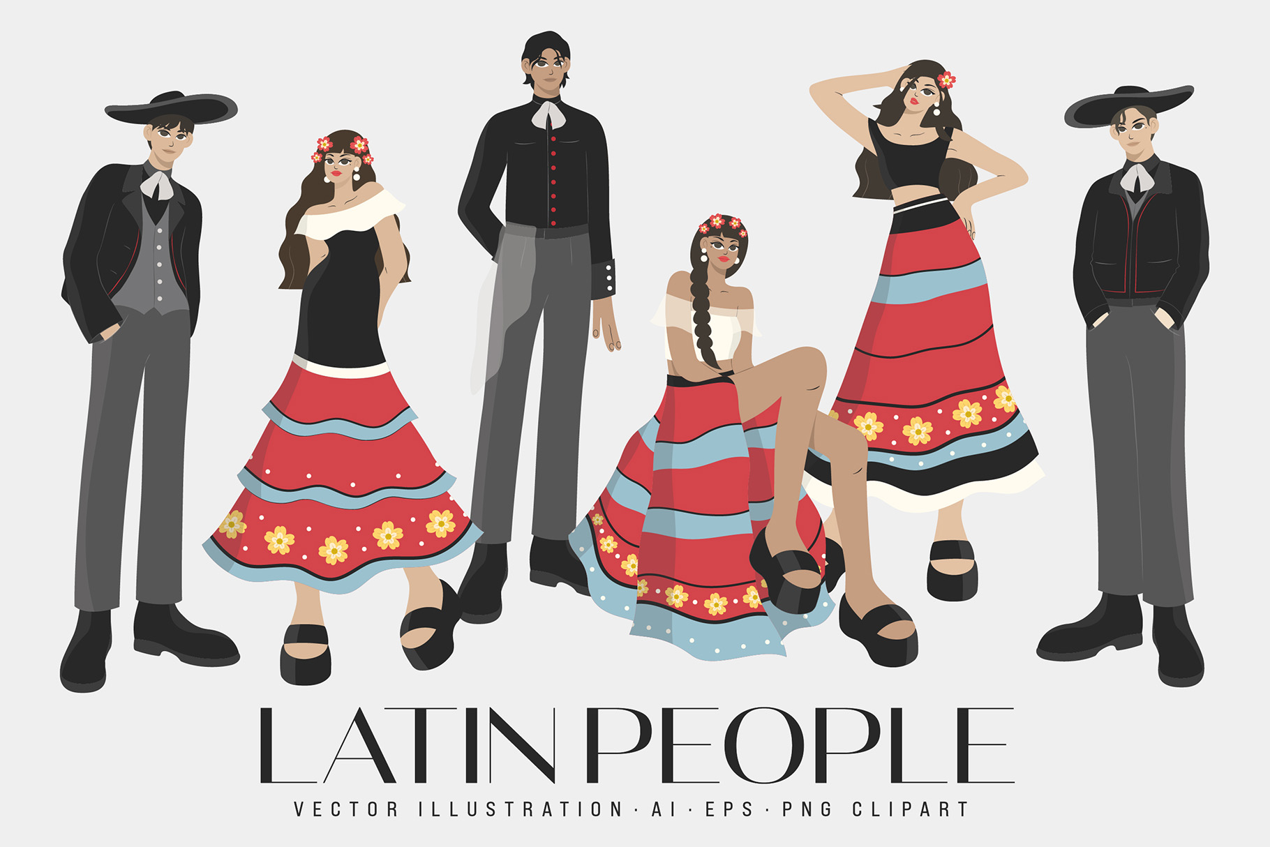 Latin People Illustrations Set