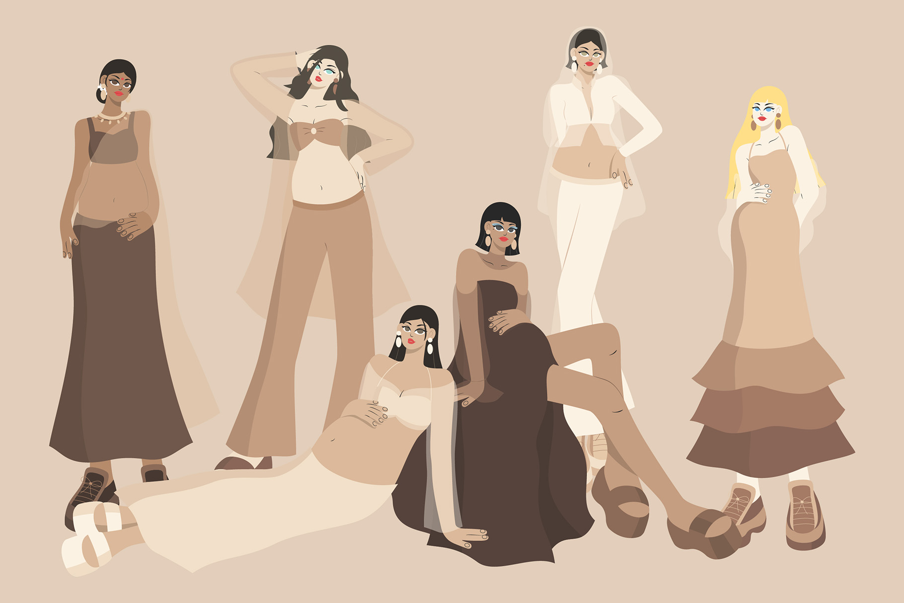 Pregnancy Illustrations Set (AI, EPS, PNG Format)