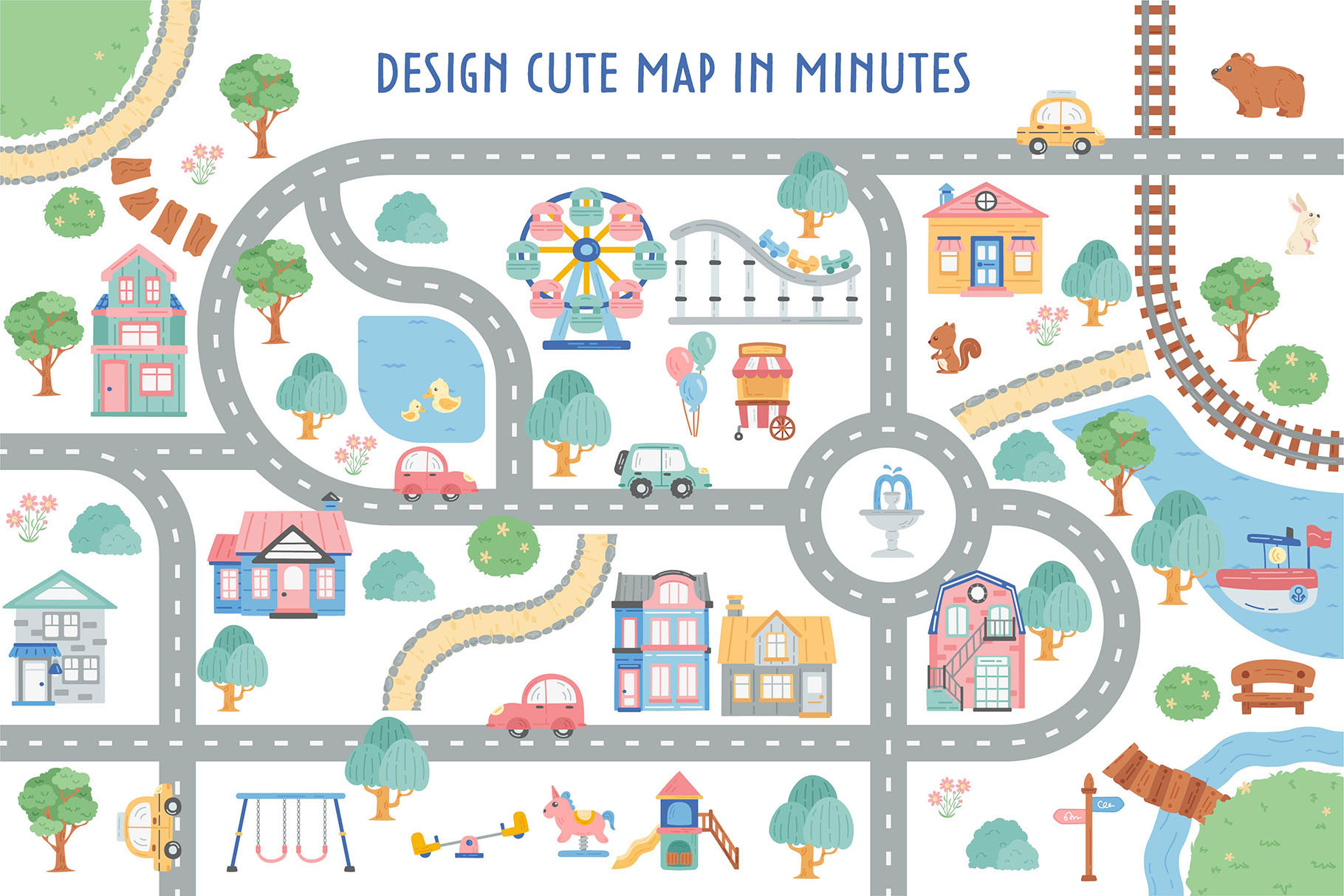 Cute Map Creator Kit (AI, EPS, PNG Format)