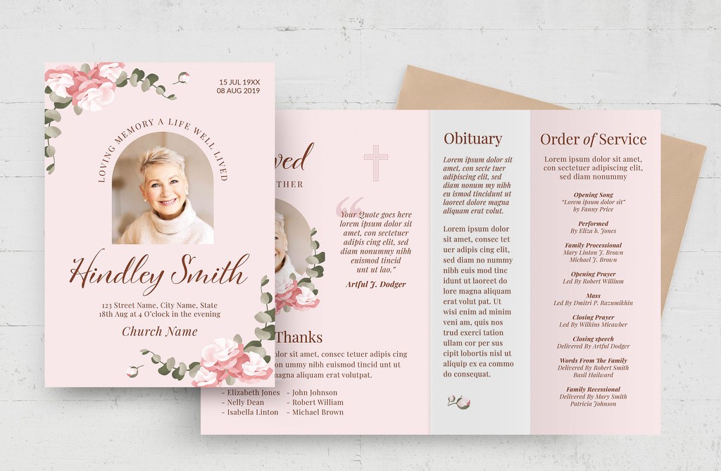 pink-funeral-program-obituary-flyer-poster-with-watercolour-florals-indd