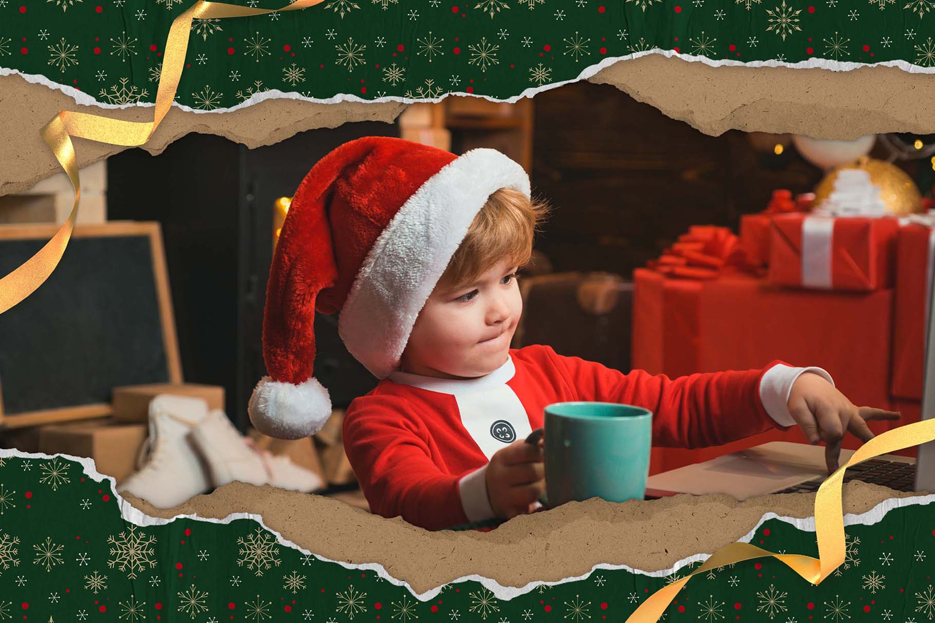 Torn Christmas Wrapping Paper Mockup Template