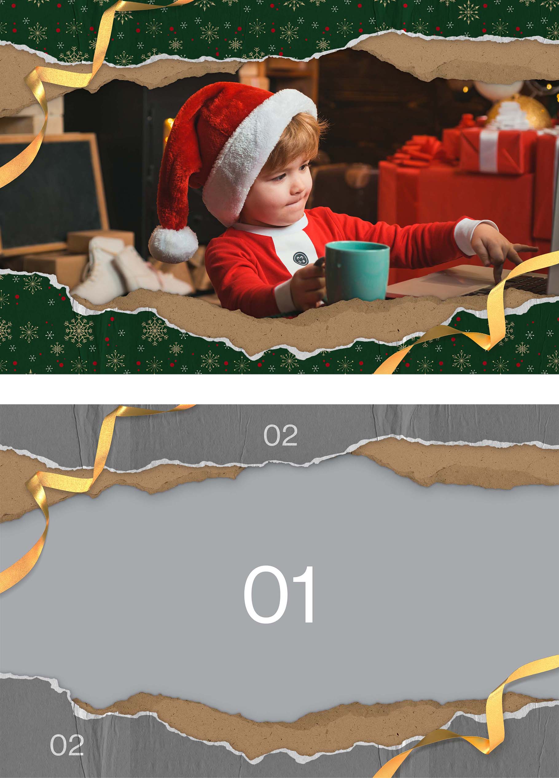 Torn Christmas Wrapping Paper Mockup Template in PSD