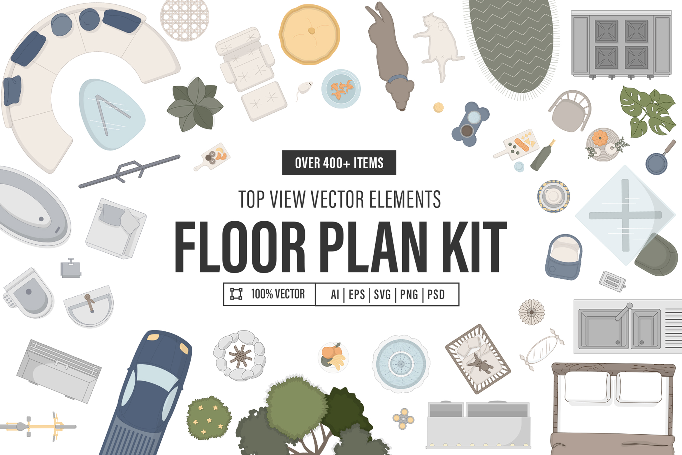 Floor Plan Kit - 400+ Top View Floorplan Vector Design Elements