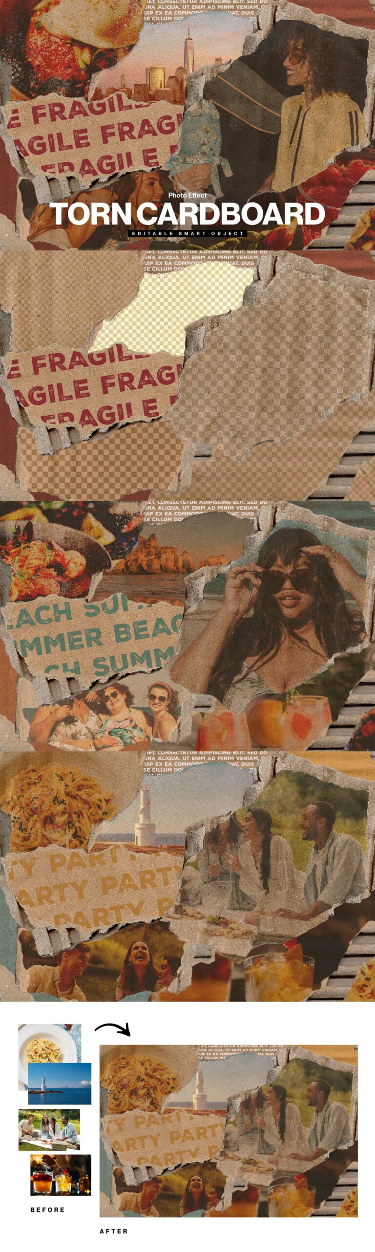 Torn Cardboard Photo Effect Template in PSD