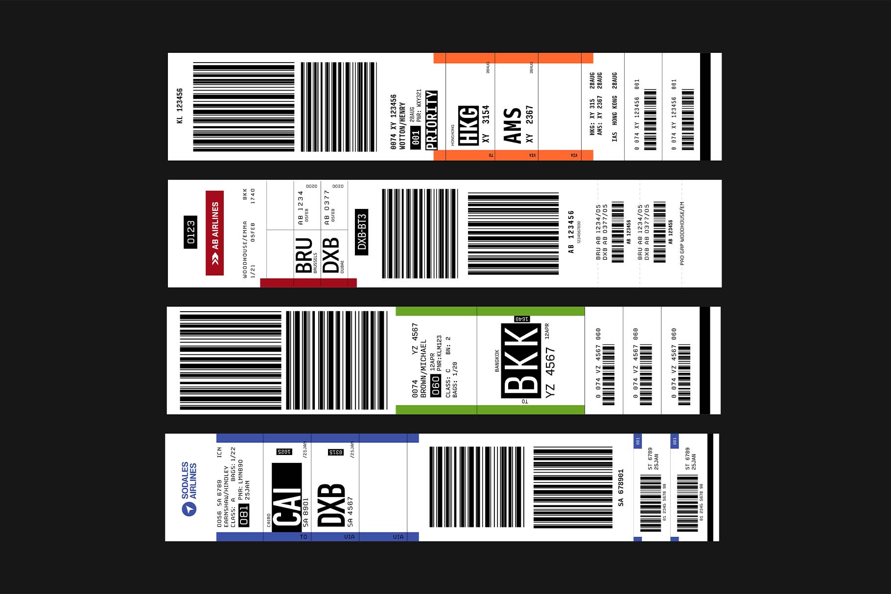Airline Luggage Label Vector Illustration Set