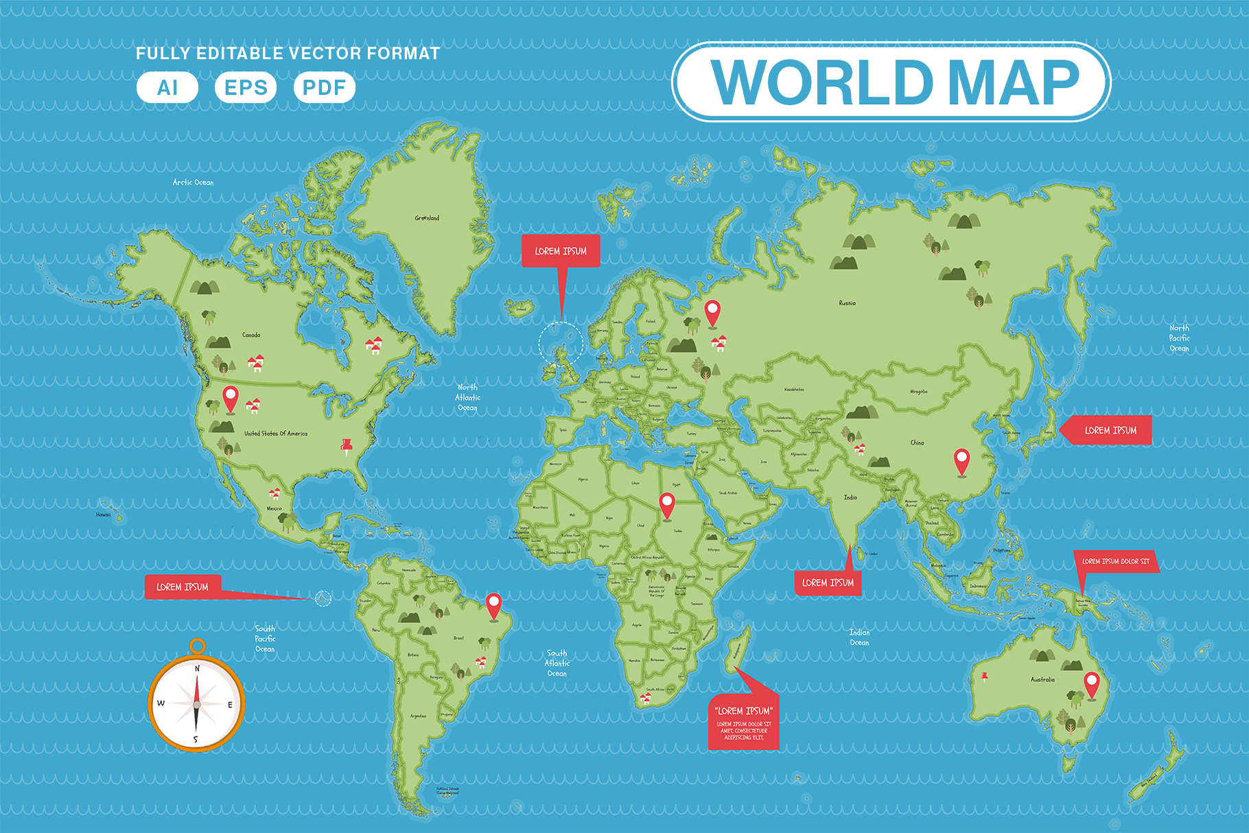 Cute World Map Vector Illustration