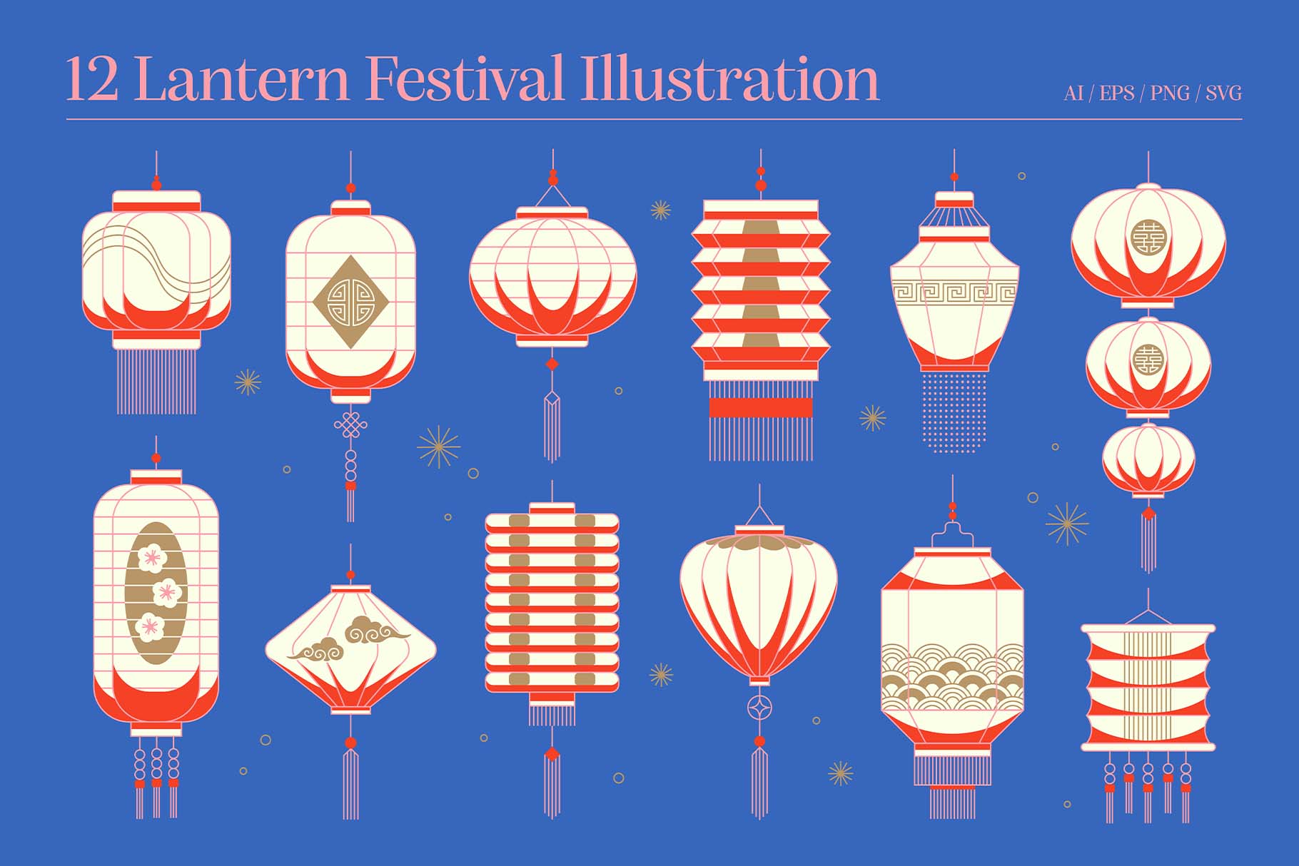 Chinese Lantern Festival Illustration Set