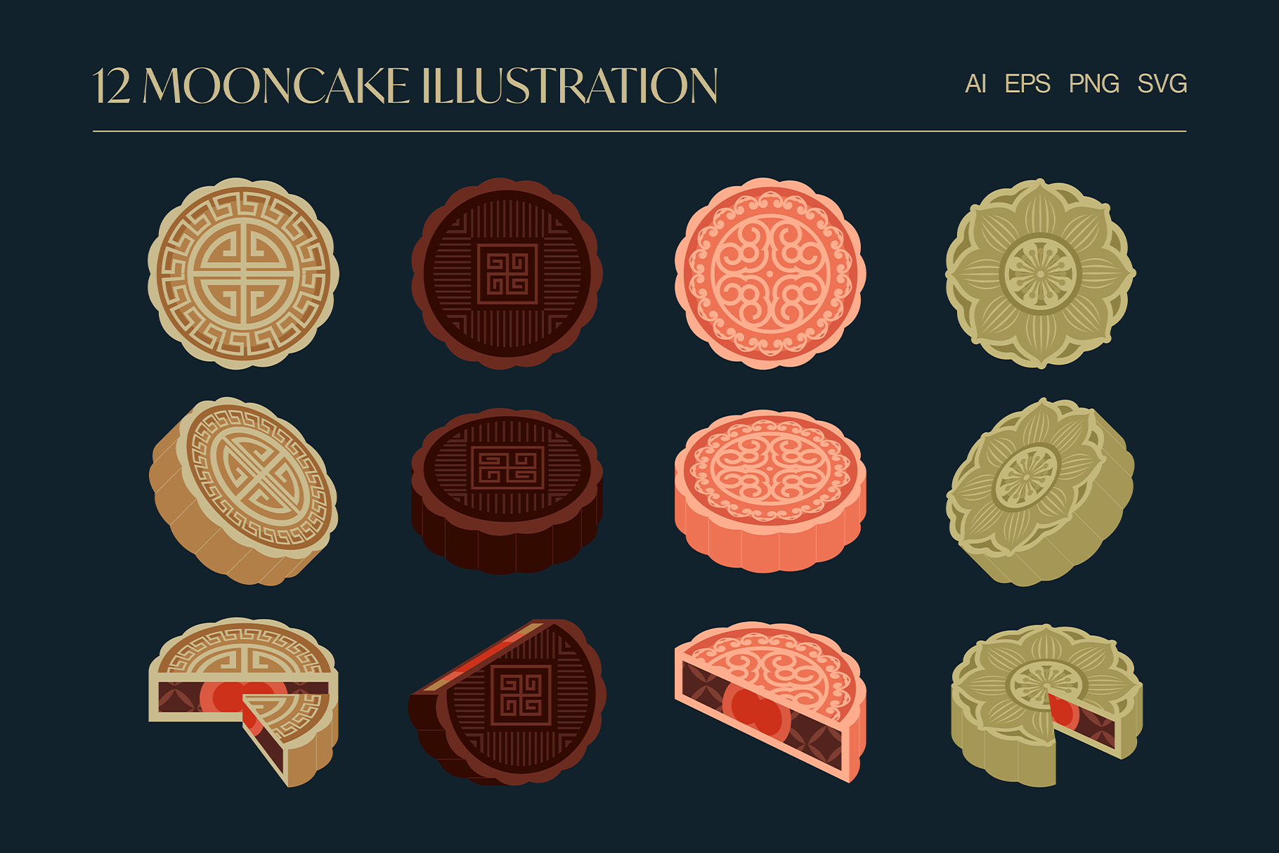 Mooncake Illustration Set