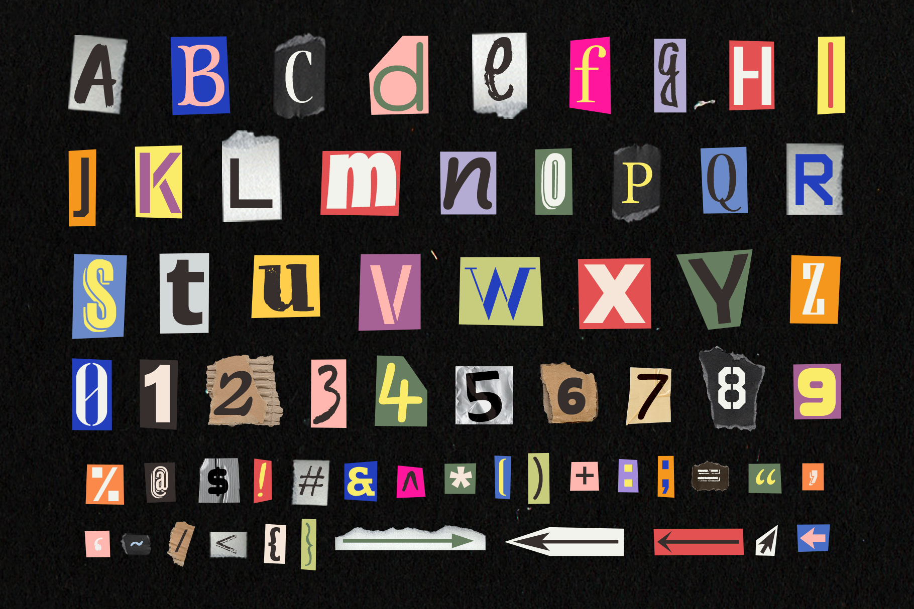 Ransom Note Letters Set in PSD PNG PAT