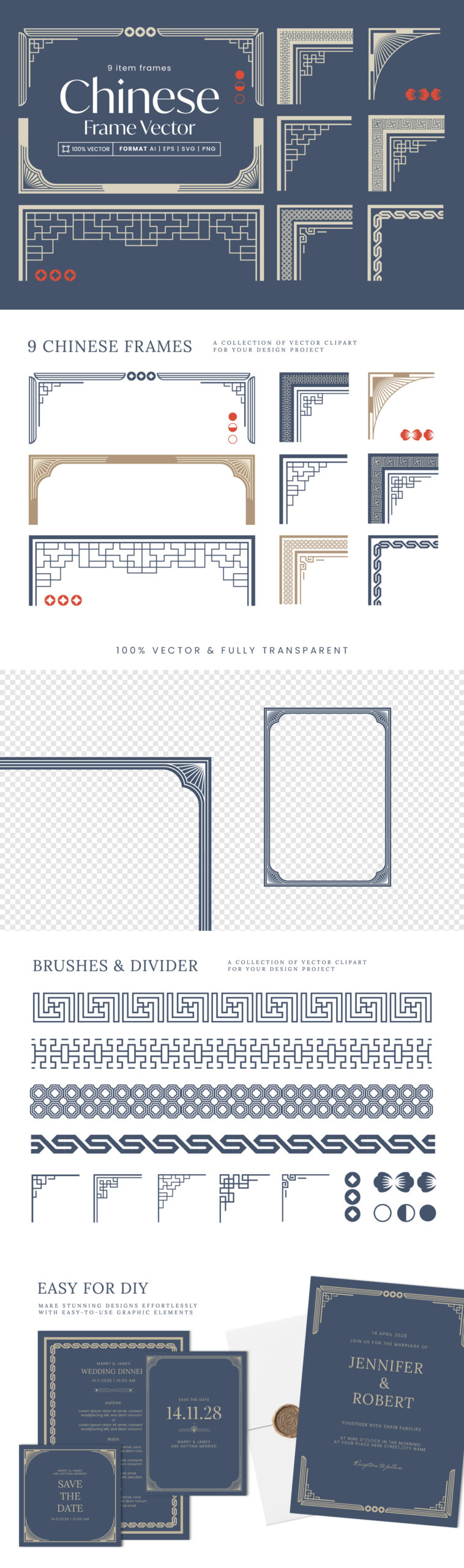 Chinese Frames Set AI EPS PNG & SVG