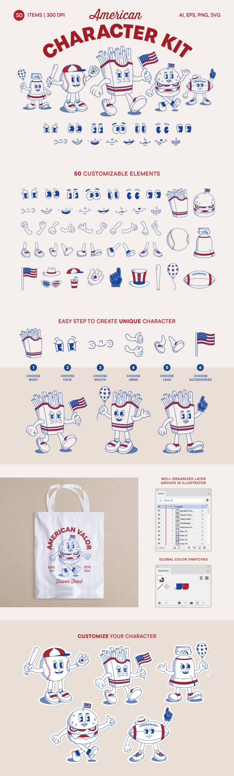 Retro American Character Kit