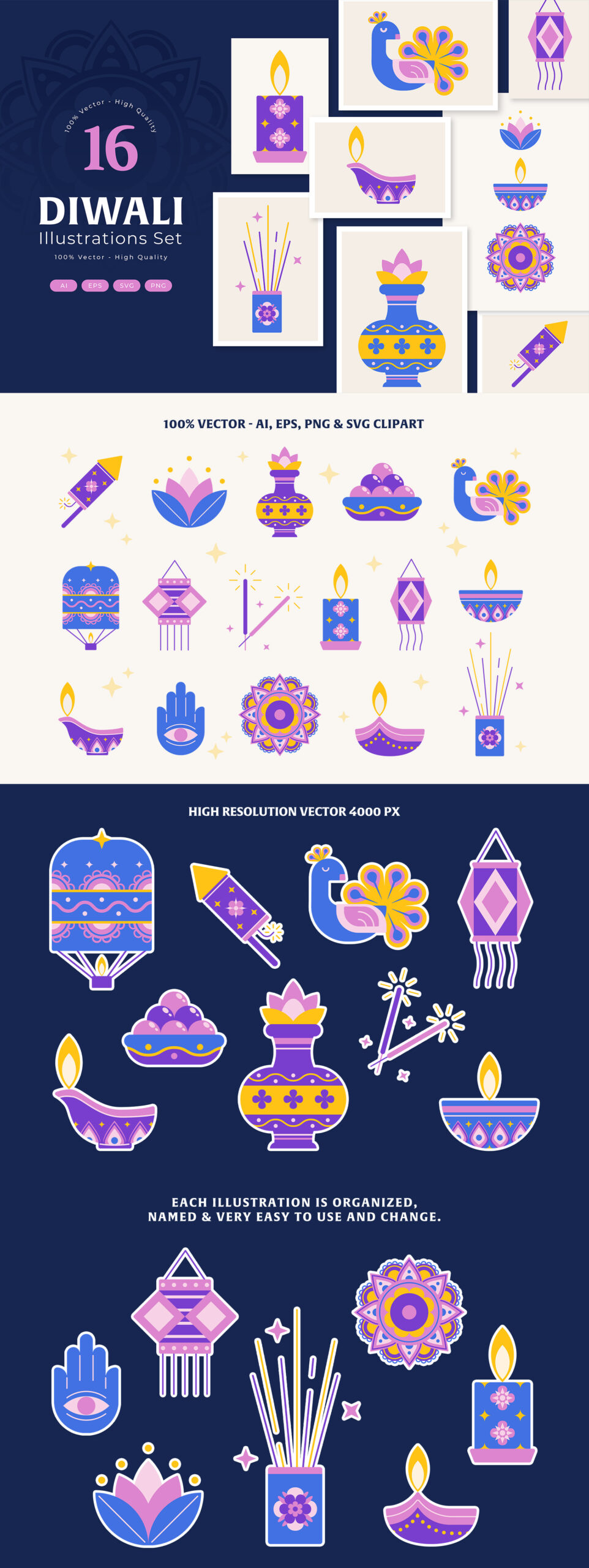 Diwali Illustrations Set in AI EPS PNG & EPS