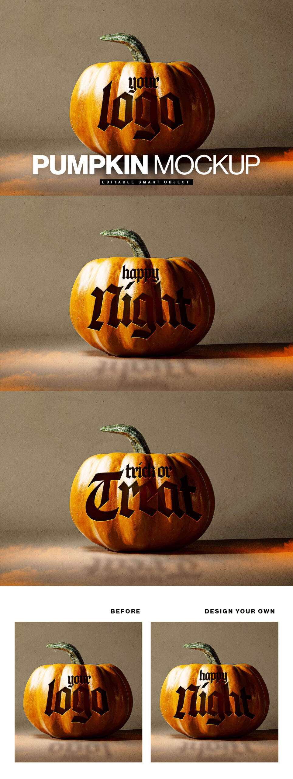 Halloween Pumpkin Logo Mockup in PSD