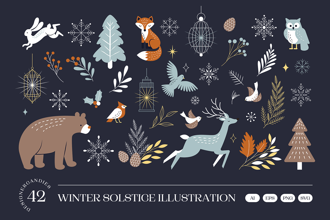 Winter Solstice Illustration Set