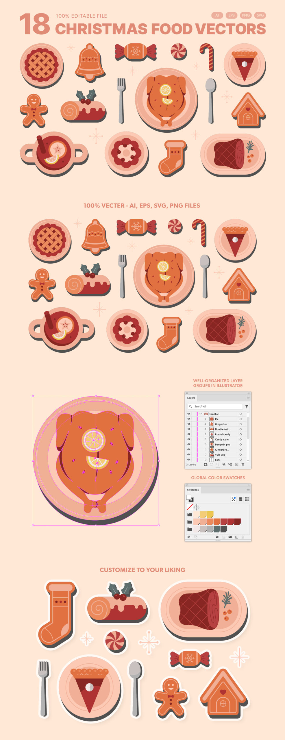 Christmas Food Illustration Set in AI EPS PNG SVG
