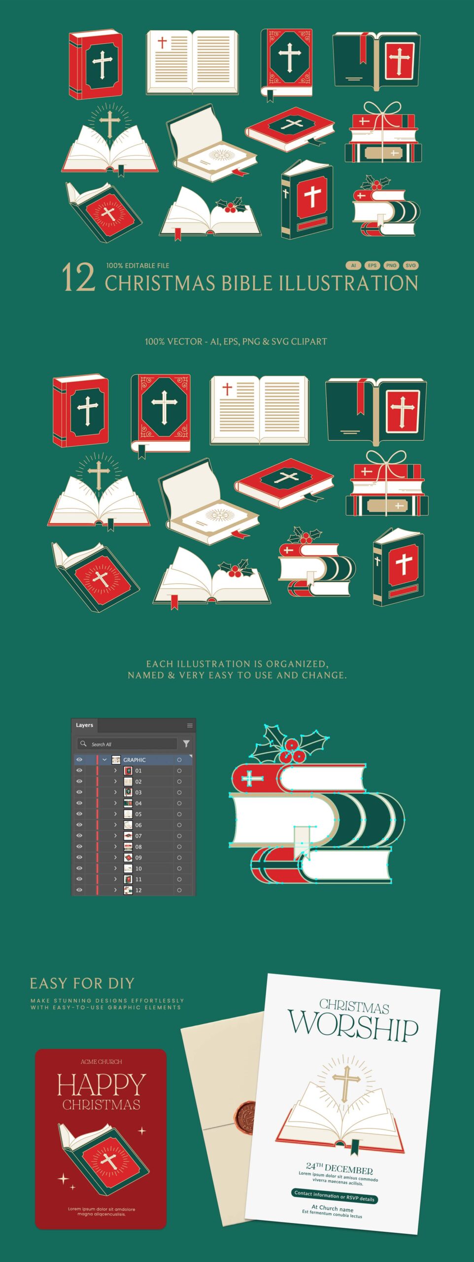 Christmas Bible Illustrations Set in PNG SVG AI EPS