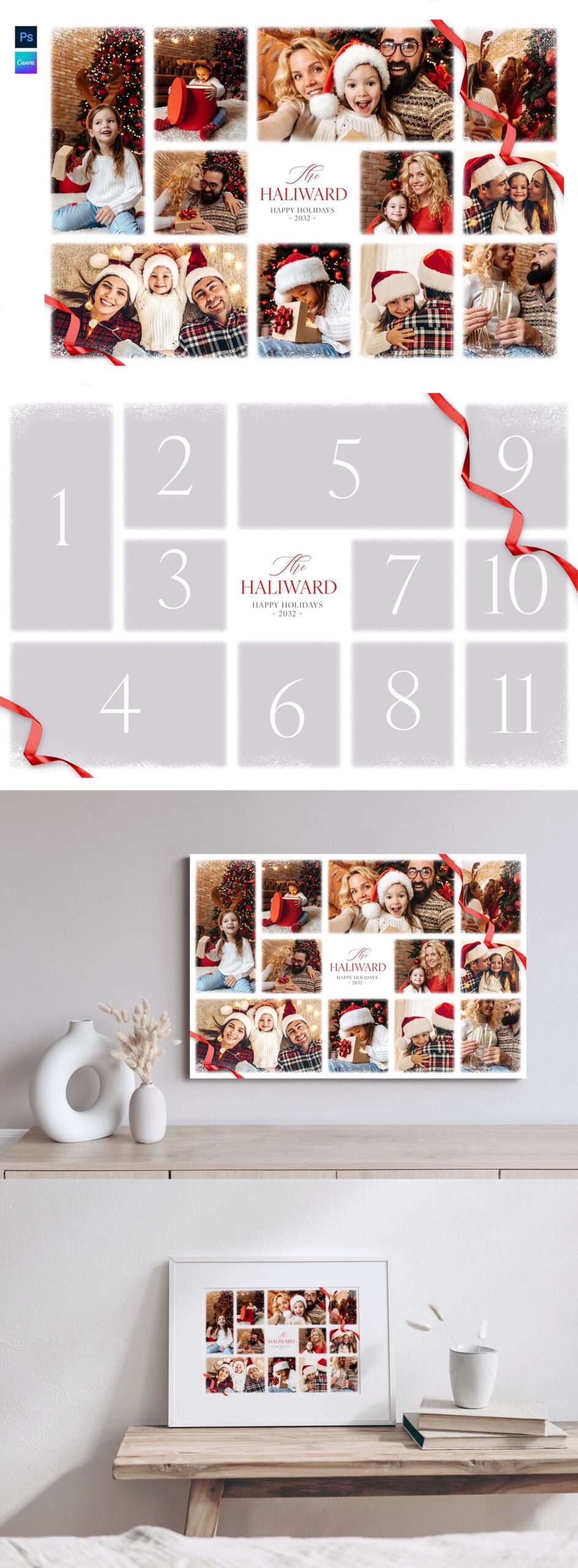 Christmas Family Photo Collage Template in Canva & PSD